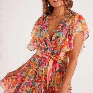 Minkpink Valla Flutter Mini Dress Pink Floral